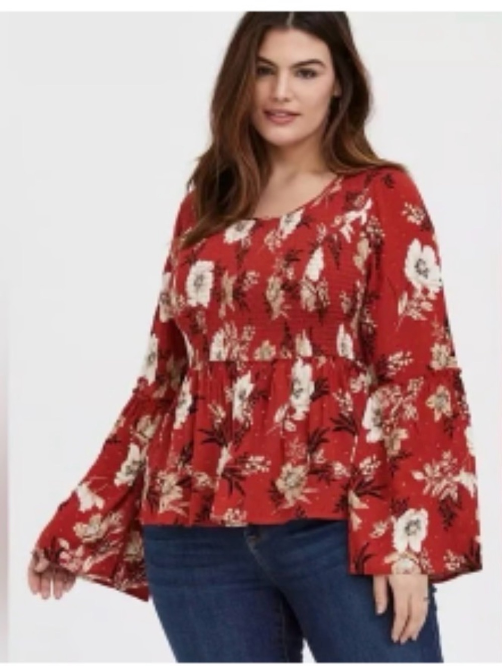 Torrid red floral babydoll top.